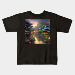 Beaux Animes Art Fantasy Japanese Anime Village Design Kids T-Shirt